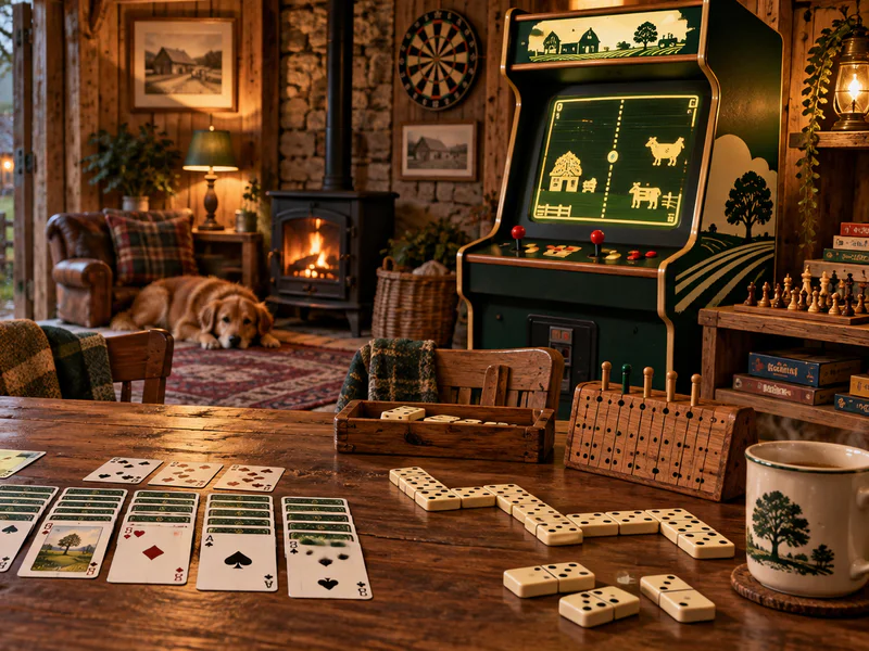 Cards, dominoes and a farm-themed arcade game