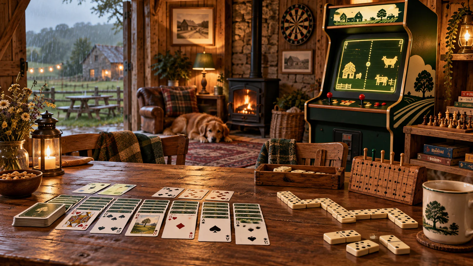 Cards, dominoes and farm-themed arcade games at Glanfar Meadows