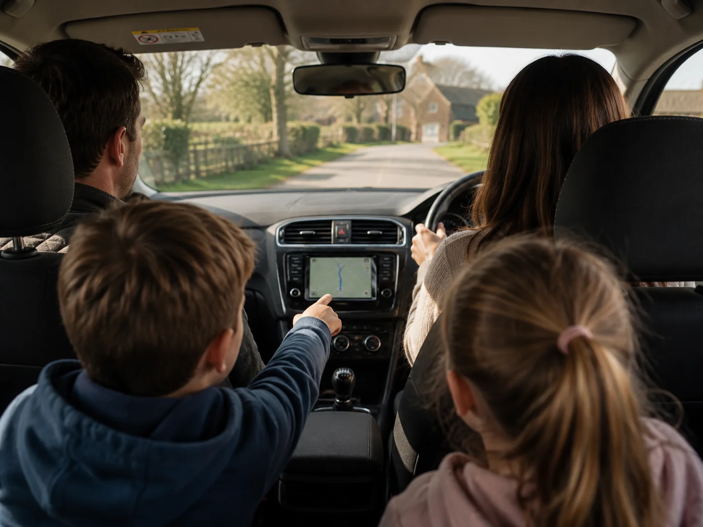 A family following directions through the Staffordshire countryside