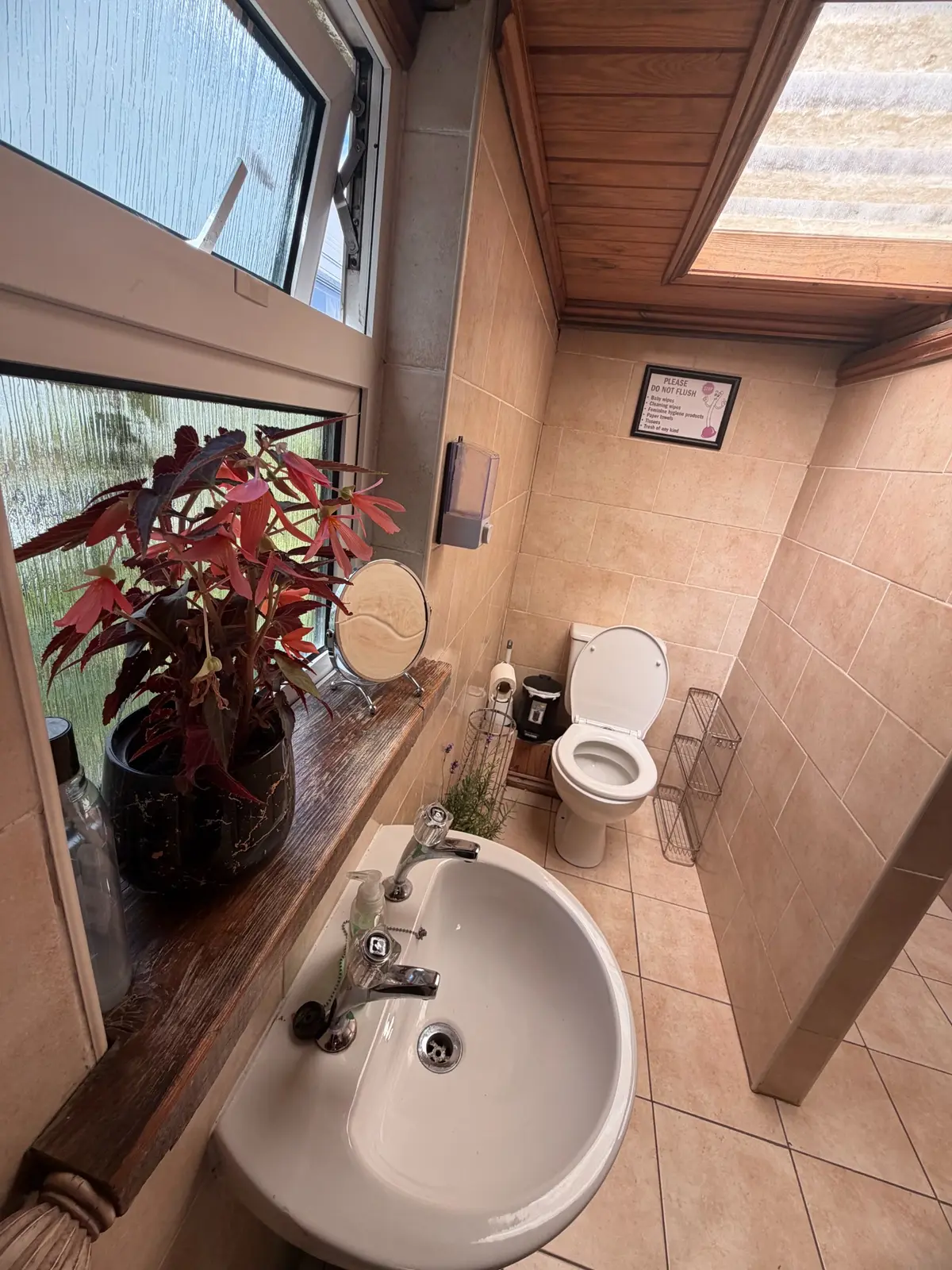 Light tiled interior of the washroom