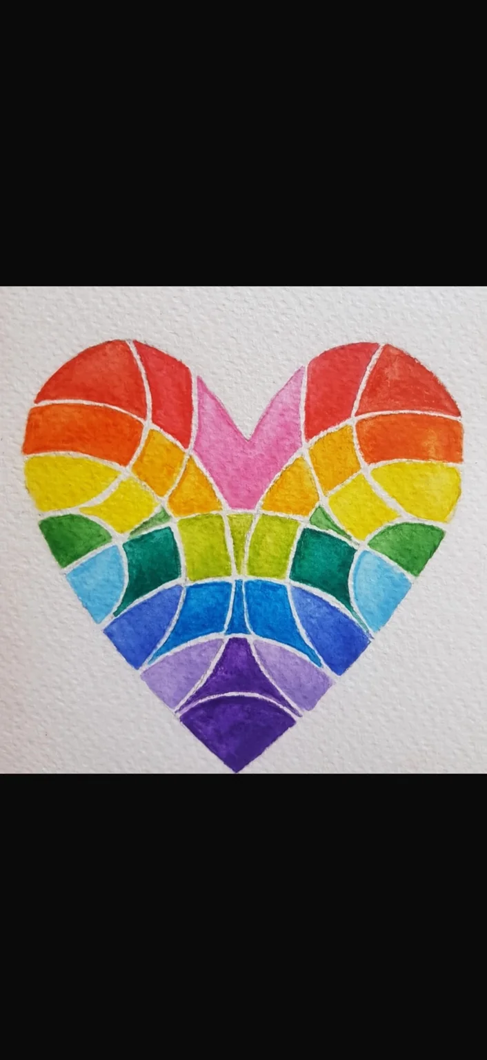 Rainbow heart artwork on a white background